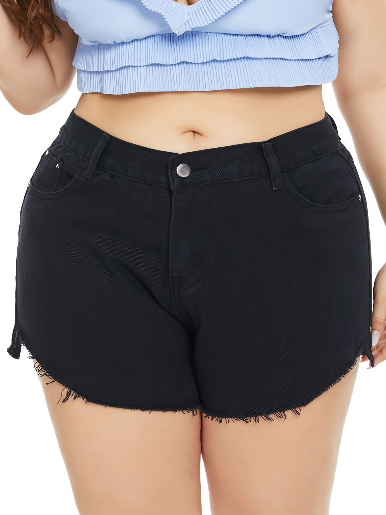  Mid Rise Straight Leg Denim Shorts