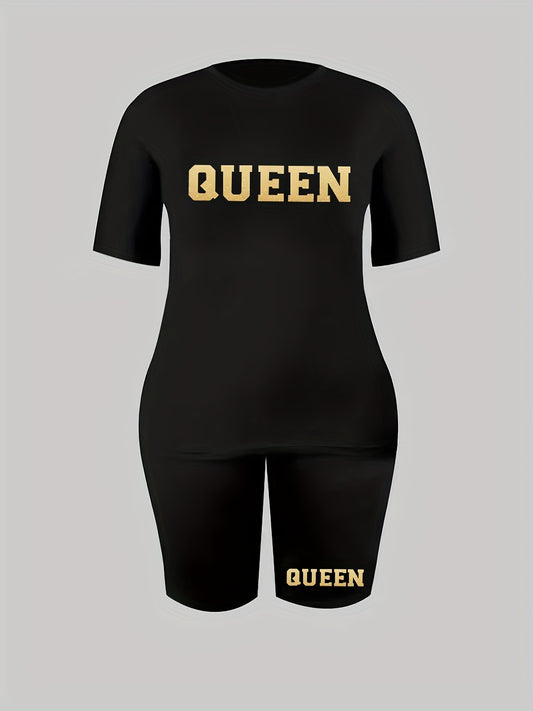 Women's Plus Size Letter Print Top & Shorts Set