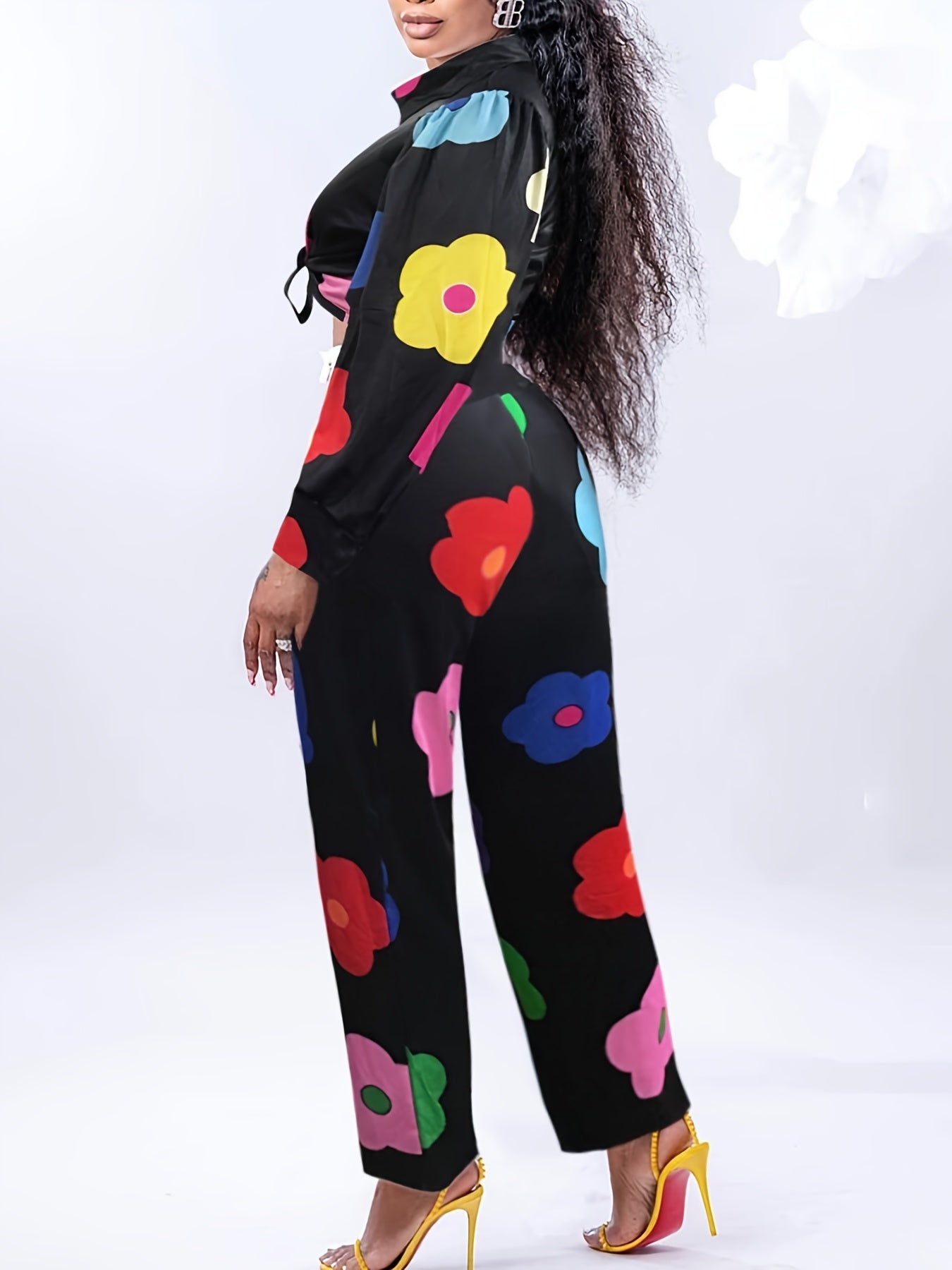 Women's Plus Floral Shirt & Pants Two Piece Set