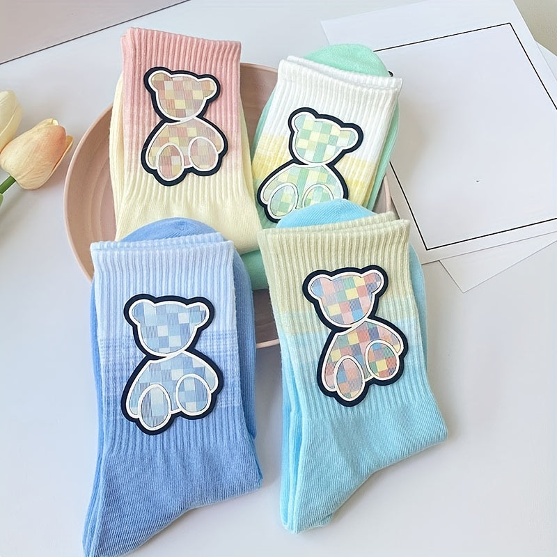 2 Pairs Bear Pattern & Ombre Mid Tube Socks Women's Stockings