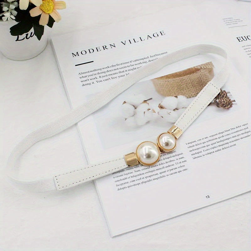 Faux Pearl Thin Belt for Women Dress Decoration