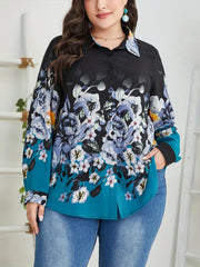  Floral Print Boho Blouse Long Sleeve Button Up Shirt Top