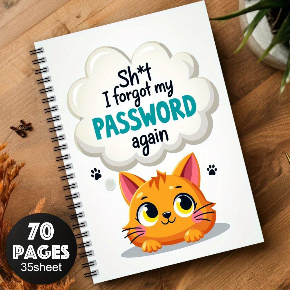 Spiral Password Notebook Orange Cat Internet Logins Funny Design
