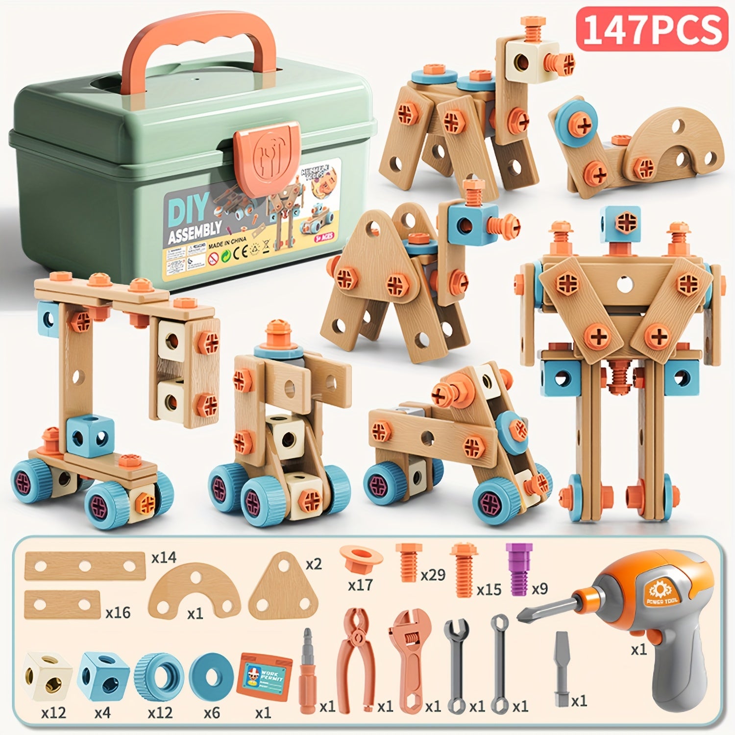 Kids' House Tool Kit DIY Learning Toy Set with Drill and Wrenches