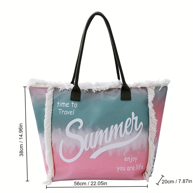 Tie Dye Letter Print Tote Bag Large Capacity Shoulder Bag for Women