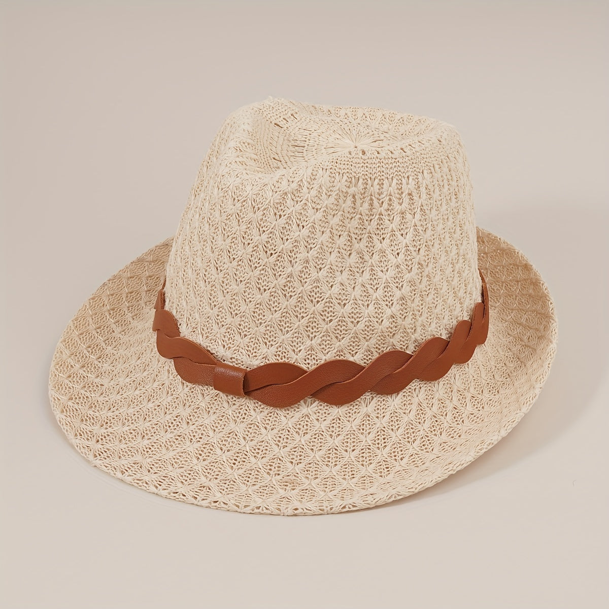 Stylish Belt Decor Sun Hat Crochet Short Brim Jazz Fedora Cap