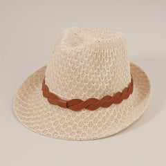 Stylish Belt Decor Sun Hat Crochet Short Brim Jazz Fedora Cap