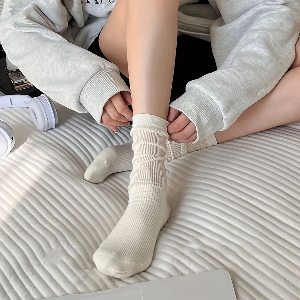 3 Pairs Lightweight Ribbed Socks Comfy & Breathable Women's Mid Tube Stockings