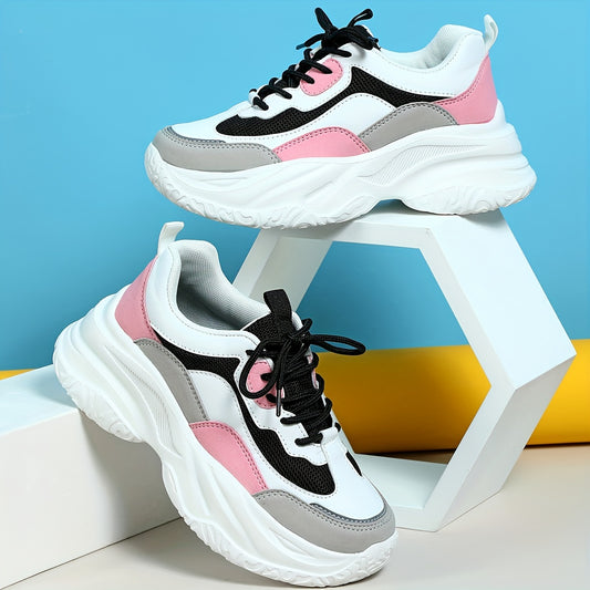 Faux Leather Chunky Sneakers Heighten Shoes