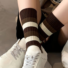 3 Pairs Striped Socks Soft Mid Tube Women's Stockings