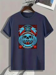 Skull Pattern Print Men's Comfy Sports T-shirt Graphic Tee