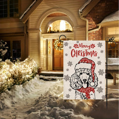 Christmas Poodle Dog Garden Flag Winter Holiday Decoration Double Sided