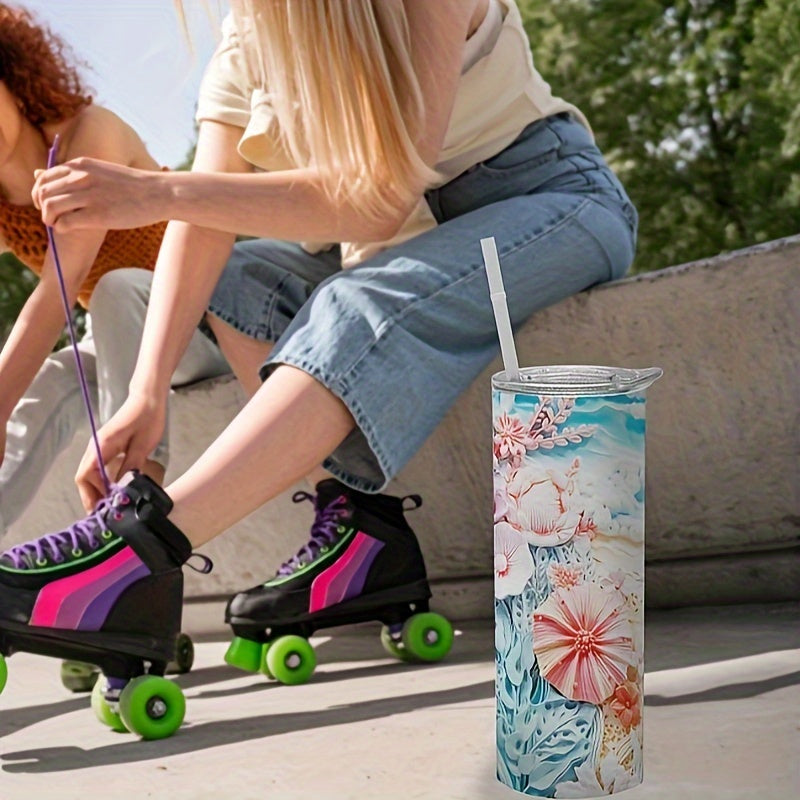 20oz Flower Sea Printed Travel Water Cup Stainless Steel Insulation Bottle