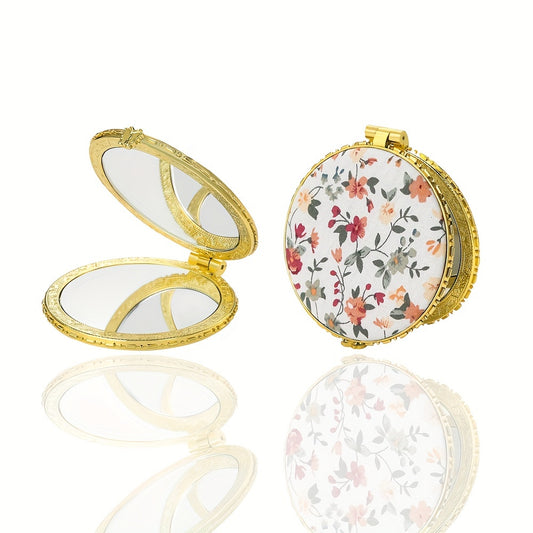 Chinese Style Vintage Compact Mirror Floral Design Round Portable Travel Mirror
