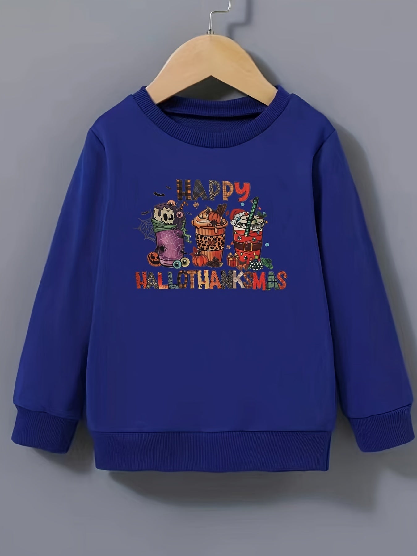 Halloween Beverages Pattern Round Neck Sweatshirt For Girls