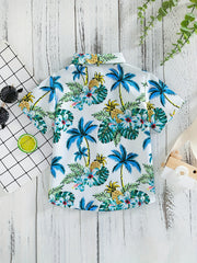 Boys Flowers & Leaves Print Short Sleeves Hawaiian Shirt for Beach Vacation
