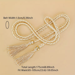 Women's Tassel Skinny Chain Belts Casual Dress Belts Woven Rope Belts