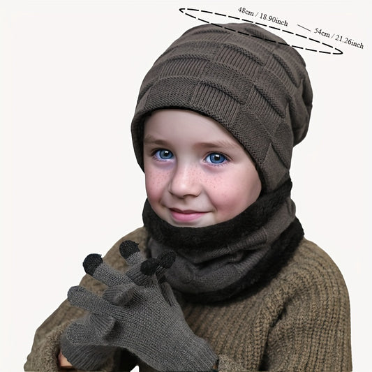 Kids Winter Knit Hat Scarf Gloves Set, Warm Beanie with Gloves & Scarf