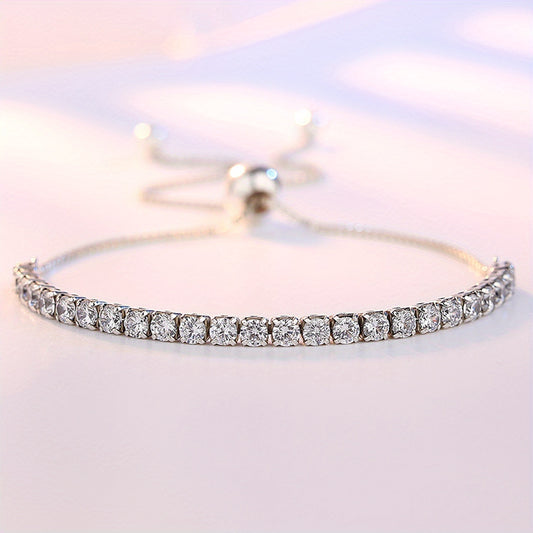 Telescopic Box Bracelet Silver Plated Zicron Inlaid Women's Accessories