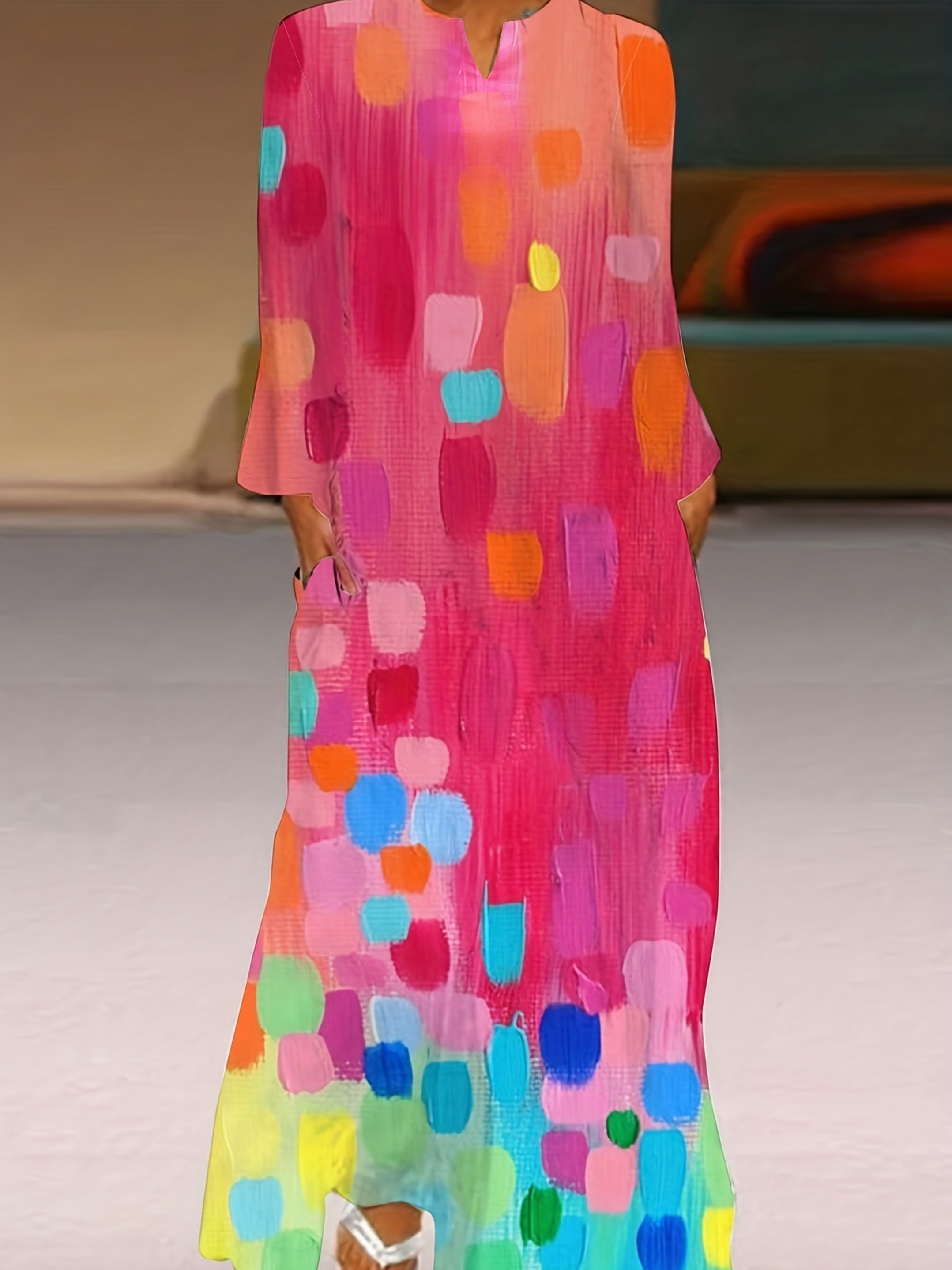  Colorblock Painting Print Maxi Dress