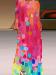  Colorblock Painting Print Maxi Dress