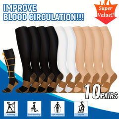10 Pairs Copper Sports Compression Socks 15-25 mmHg for Running Hiking Cycling