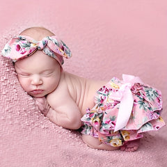 2pcs Baby Flower Pattern Shorts With Headband Set