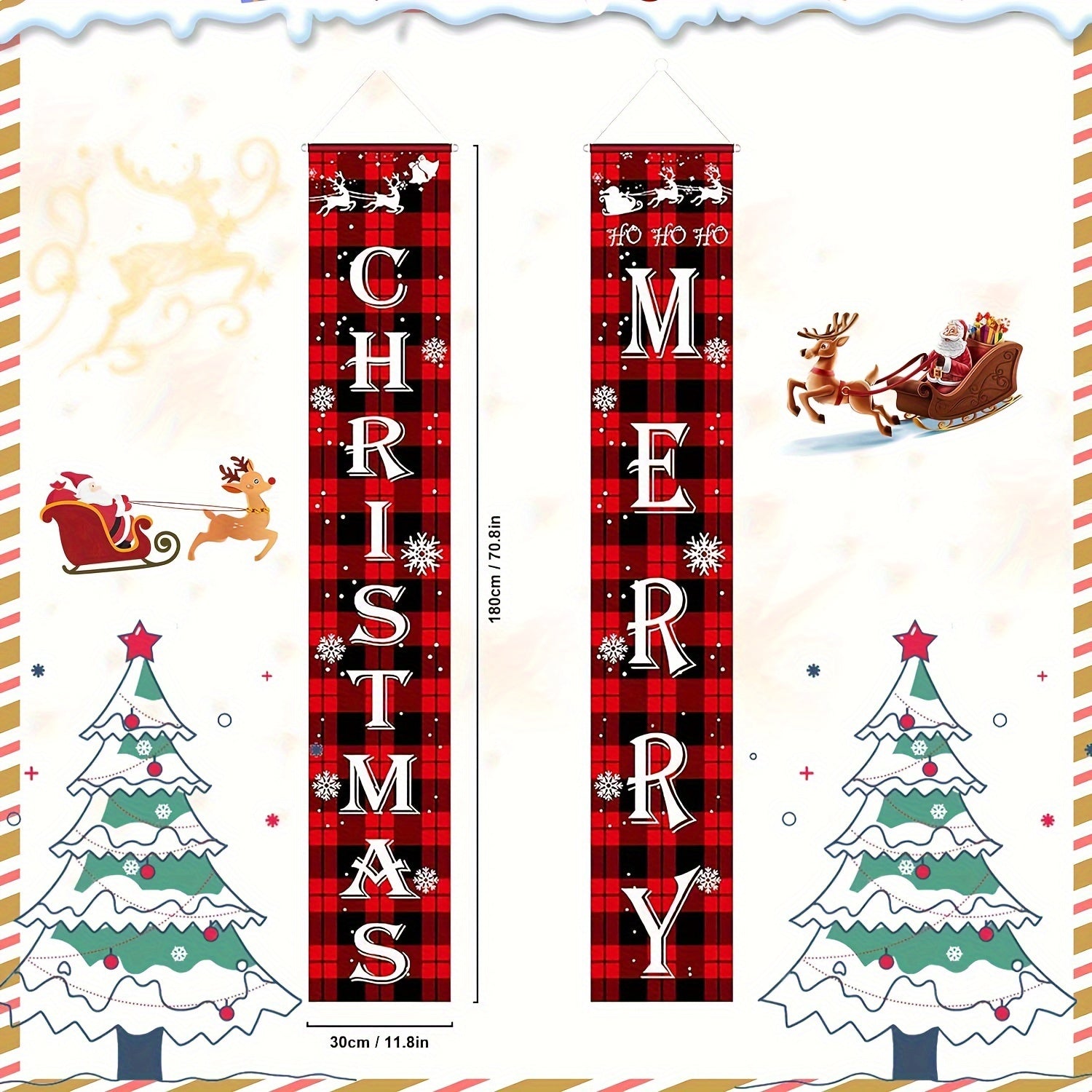 Merry Christmas Happy Year Banners Porch Signs Hanging Couplet Home Decor