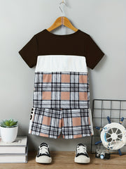 Boys Casual Outfit: T shirt & Plaid Shorts, Summer Kids Clothes