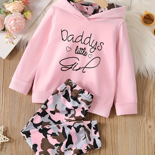 2pcs Baby Girls Letter Hoodie & Camo Pants Set Kids Clothes