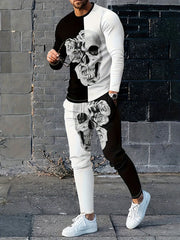 Skull Rose Block Print Men's Casual Sweatshirt & Sweatpants Set
