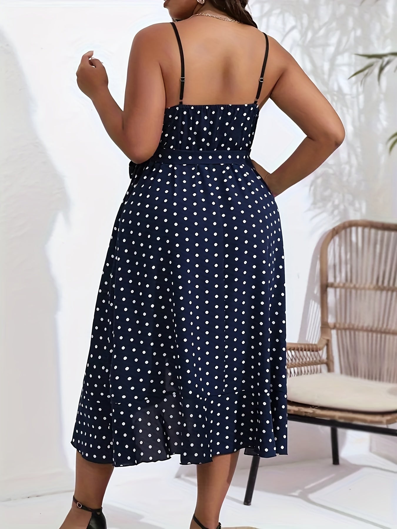  Polka Dot Ruffle V Neck Cami Dress