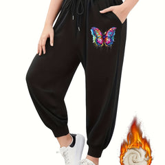  Butterfly Graphic Fleece Lined Sporty Joggers