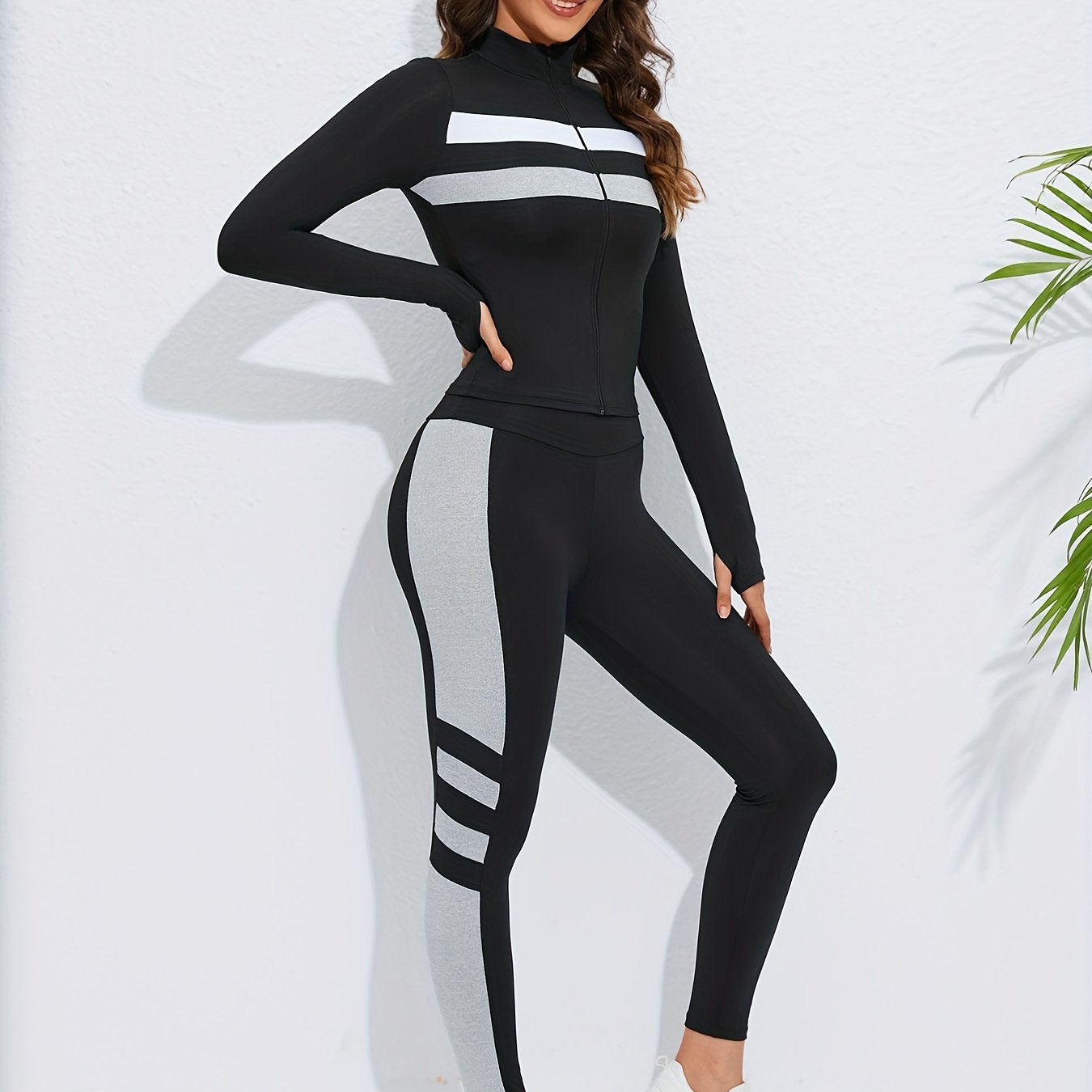 Striped Long Sleeve Top & Trousers for Fitness