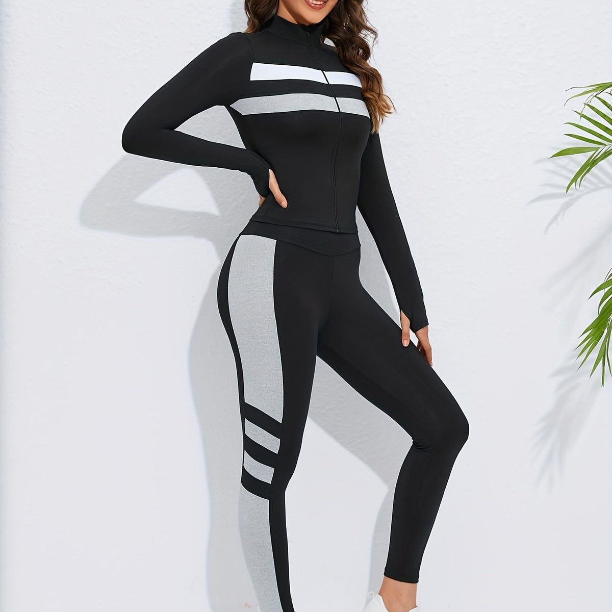 Striped Long Sleeve Top & Trousers for Fitness