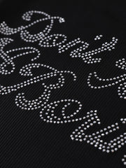 Rhinestone Letter Crop Tank Top Basic Stretch Summer Gym Yoga Tank Top