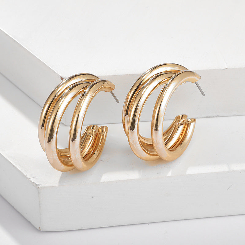 Triple Hoop Earrings Chunky Tube Earrings For Women 1Pair