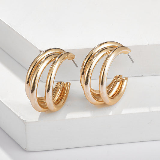 Triple Hoop Earrings Chunky Tube Earrings For Women 1Pair