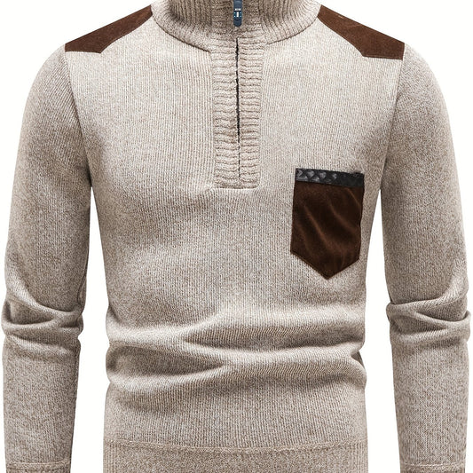 Men's Long Sleeve Turtleneck Knitted Pullover Sweater with Zipper