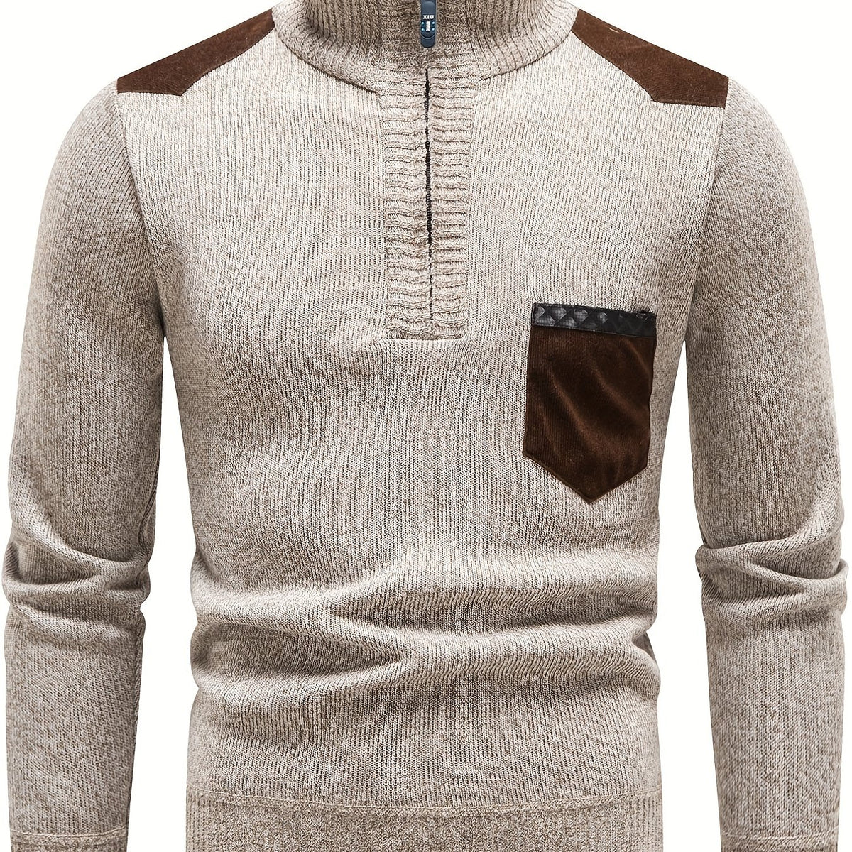 Men's Turtleneck Zip Knit Sweater with Pocket