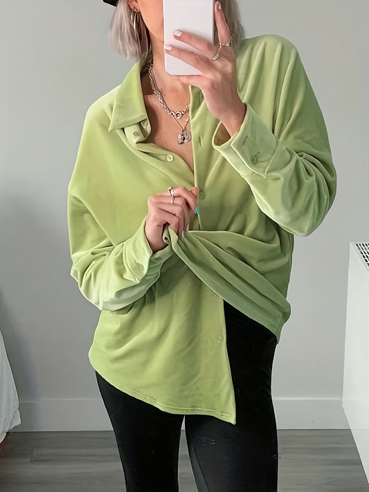  Velvet Long Sleeve Collar Shirt Top