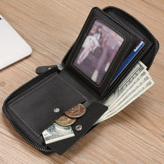 Men's Zipper Short Wallet Bifold Money Clip Gift