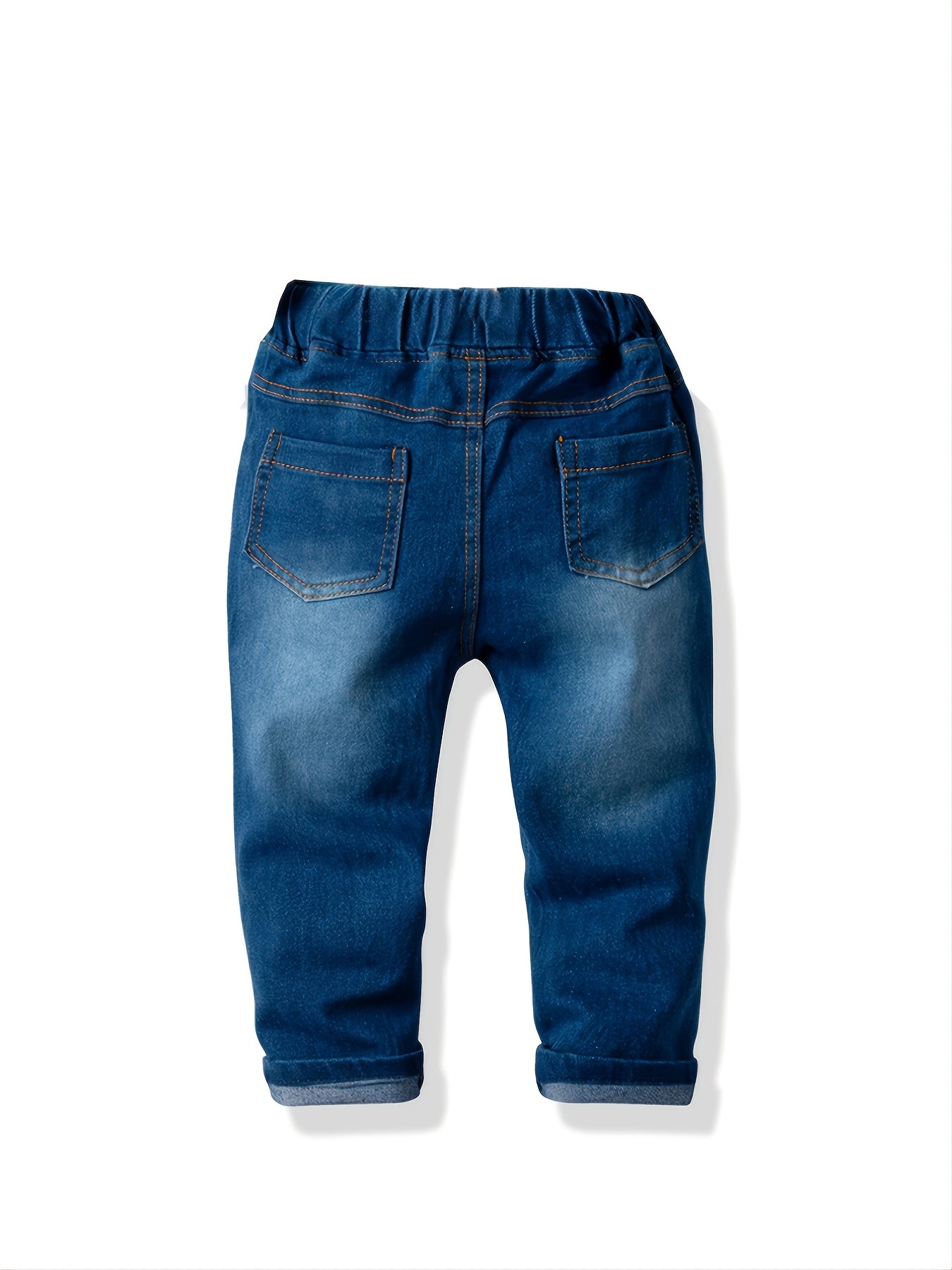 Boys Winter Casual Jeans Elastic Waist Solid Color