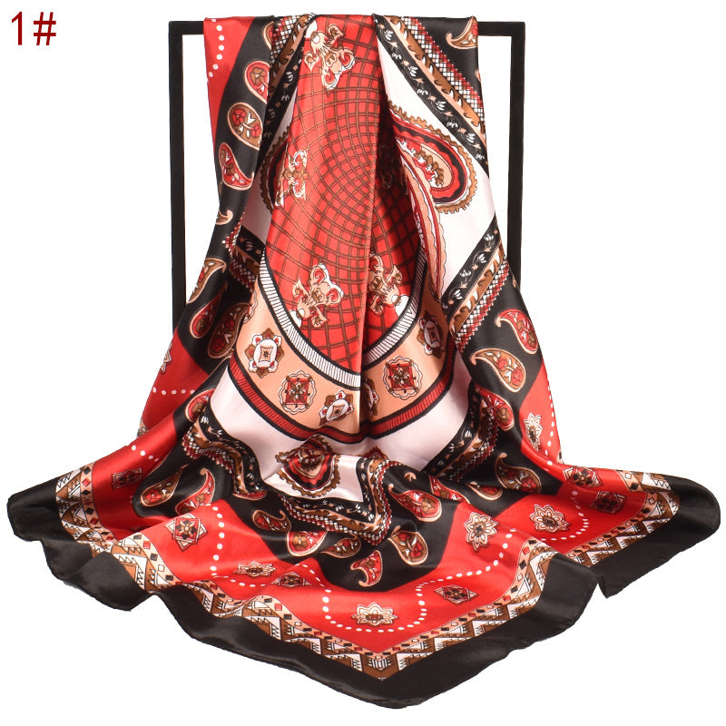 Floral Print Square Turban Silk Head Scarf Lightweight Scarf Bandana