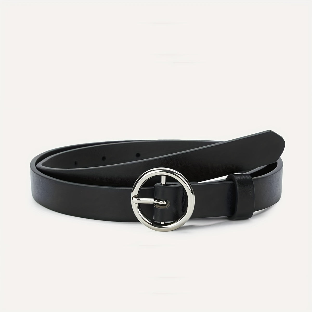 2pcs Set Round Pin Buckle 1.8" 2-Belt Solid PU Casual Belt for Women
