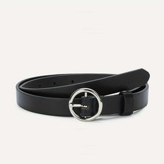2pcs Set Round Pin Buckle 1.8" 2-Belt Solid PU Casual Belt for Women