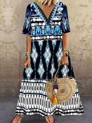 Plus Tribal Print V Neck Maxi Dress