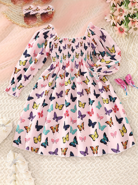 Butterflies Smocked Dress For Girls Comfy Vacation Casual Dress Kids Clothing