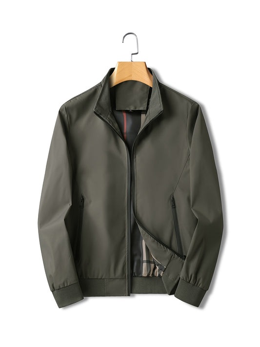 Men's Stand Collar Zip Sports Jacket with Pockets