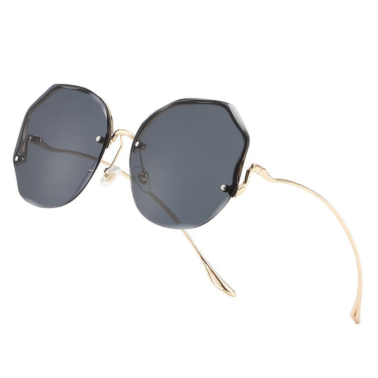 Oversized Gradient Rhinestone Polygon Sunglasses With Case